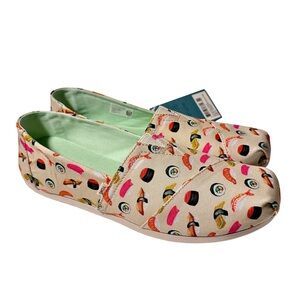 TOMS Roll With It Natural Sushi Dinner Print Classic Loafer Flats Shoes Women 11